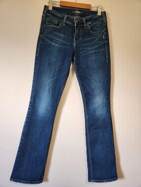 Silver Jeans Suki Slim Bootcut Jeans Western Curvy Mid Rise Indigo Size 27